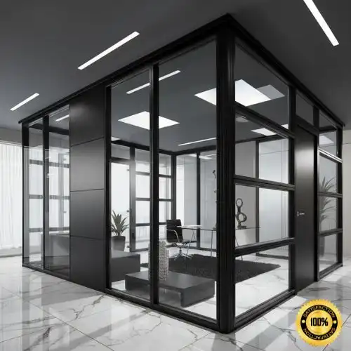 Espacio de oficina moderno dividido con mamparas de gram altura para crear estaciones de trabajo.