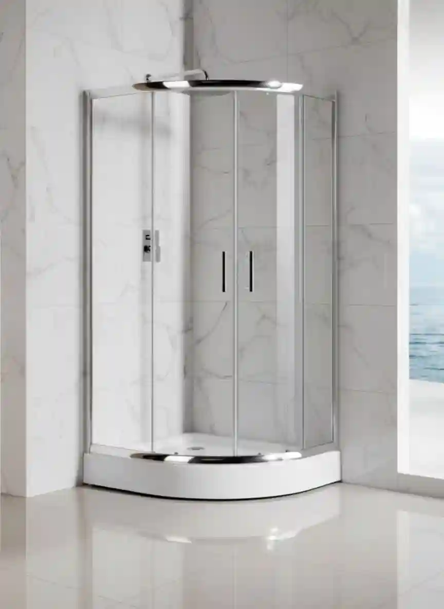 Cancel de Baño Curvo Semicircular para Esquina Diseño Moderno Edomex Elegante cancel de baño curvo semicircular de cristal templado, ideal para duchas esquineras en baños con diseño moderno en municipios como Ecatepec, Coacalco y Tecámac, Estado de México.