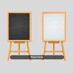 Dos pizarrones de caballete con marco de madera, uno de pizarrón negro y otro blanco, utilizados como rotafolios para presentaciones en Lagos de Moreno, Jalisco.