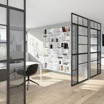 Mamparas Divisorias de Aluminio Estructural para Oficinas Modernas en San Pedro Garza García Divisiones de oficina con mamparas de aluminio negro y vidrio para crear ambientes interiores sólidos y ligeros en San Pedro Garza García, Nuevo León.