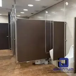 Mamparas divisorias de Panealart melamínico para sanitarios comerciales y corporativos en Michoacán, instaladas por Mamparas Funcionales S.A. de C.V.